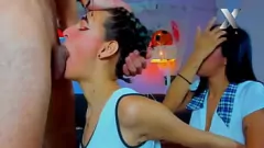 Reproduzir Partido de Halloween fica selvagem com três latinos e Deepthroat